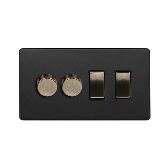 Matt Black and Antique Brass Dimmer Rocker Combo Switch
