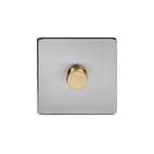 Soho Fusion Brushed Chrome & Brushed Brass 1 Gang 1000W DC1-10V Dimmer Switch