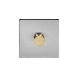 Soho Lighting Brushed Chrome & Brushed Brass 1 Gang 2-Way Intelligent Dimmer 150W LED (300w Halogen/Incandescent)