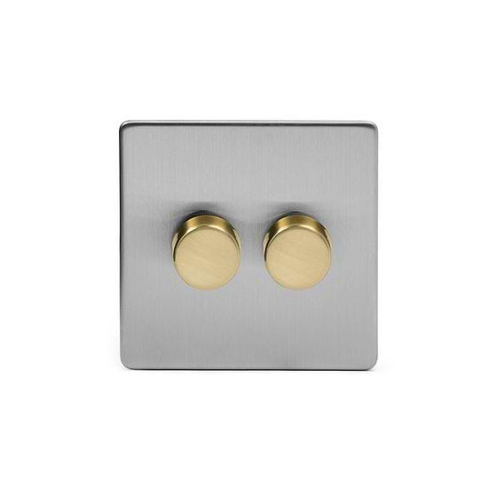 Soho Lighting Brushed Chrome & Brushed Brass 2 Gang 2-Way Intelligent Dimmer 150W LED (300W Halogen/Incandescent)