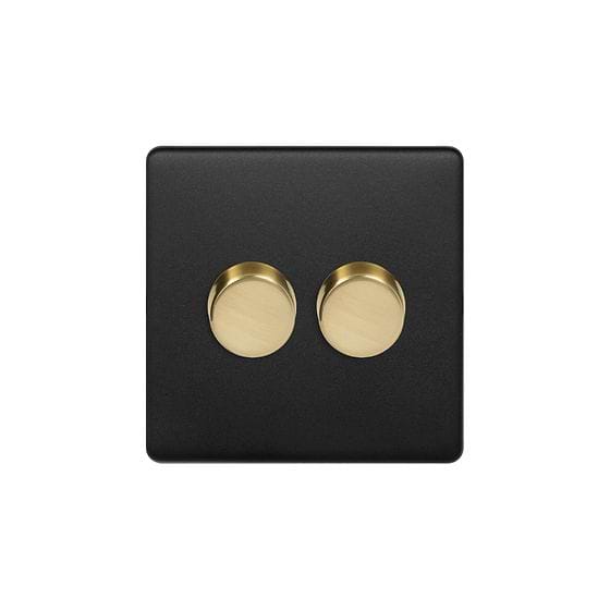 Soho Fusion Matt Black & Brushed Brass 2 Gang 1000W DC1-10V Dimmer Switch