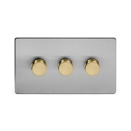 Soho Lighting Brushed Chrome & Brushed Brass 3 Gang Intelligent Trailing Dimmer  150W LED (300w Halogen/Incandescent)