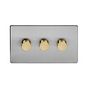 Soho Lighting Brushed Chrome & Brushed Brass 3 Gang 2 -Way Intelligent Dimmer 150W LED (300W Halogen/Incandescent)