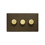 Soho Lighting Bronze & Brushed Brass 3 Gang Intelligent Trailing Dimmer Screwless 150W LED (300w Halogen/Incandescent)