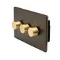 Soho Lighting Bronze & Brushed Brass 3 Gang Intelligent Trailing Dimmer Screwless 150W LED (300w Halogen/Incandescent)