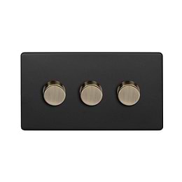 Matt Black and Antique Brass 3 Gang Dimmer Switch
