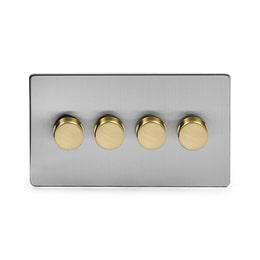 Soho Lighting Brushed Chrome & Brushed Brass 4 Gang 2-Way Intelligent Dimmer 150W LED (300w Halogen/Incandescent)