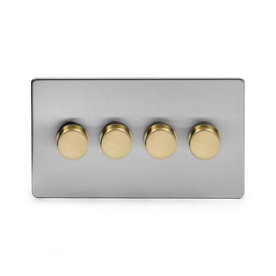 Soho Fusion Brushed Chrome & Brushed Brass 4 Gang 400W LED Dimmer Switch
