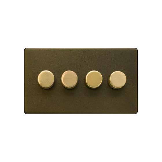 Soho Lighting Bronze & Brushed Brass 4 Gang Intelligent Trailing Dimmer Screwless 150W LED (300w Halogen/Incandescent)