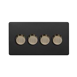Matt Black and Antique Brass 4 Gang Dimmer Switch

