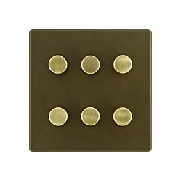 Soho Lighting Bronze with Brushed Brass Flat Plate 6 Gang 2 -Way Intelligent Dimmer 150W LED (300w Halogen/Incandescent) 