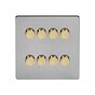 Soho Lighting Brushed Chrome & Brushed Brass Flat Plate 8 Gang 2 Way Intelligent Trailing Dimmer Switch Screwless 150W LED (400w Halogen/Incandescent) 