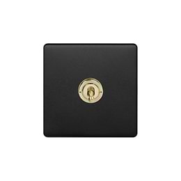 The Camden Collection Matt Black & Brushed Brass 20A 1 Gang 2 Way Toggle Switch Screwless