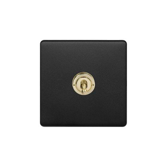 The Camden Collection Matt Black & Brushed Brass 20A 1 Gang 2 Way Toggle Switch Screwless