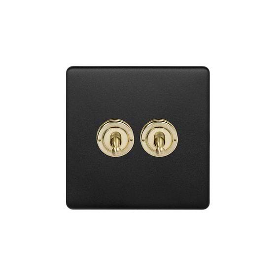 The Camden Collection Matt Black & Brushed Brass 20A 2 Gang 2 Way Toggle Switch Screwless