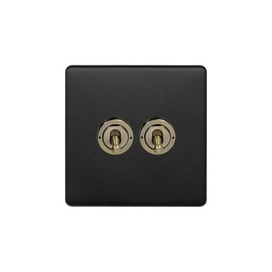 Soho Lighting Matt Black and Antique Brass 2 Gang Intermediate Toggle Switch