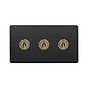 Soho Lighting Matt Black and Antique Brass 3 Gang Intermediate Toggle Switch