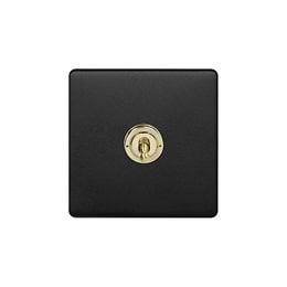 The Camden Collection Matt Black & Brushed Brass 1 Gang Retractive Toggle Switch Screwless