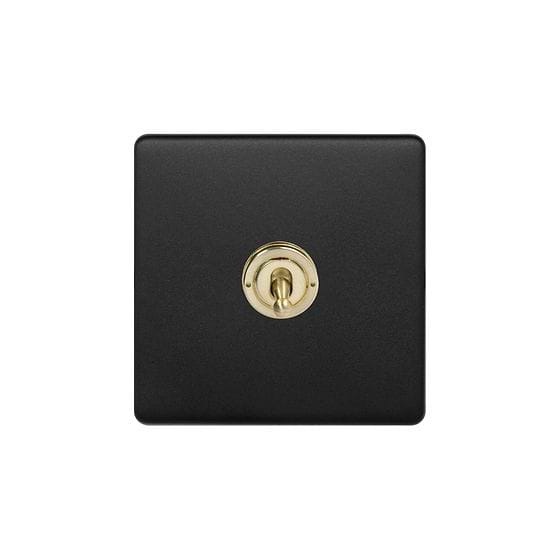The Camden Collection Matt Black & Brushed Brass 1 Gang Retractive Toggle Switch Screwless