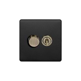 Matt Black and Antique Brass Dimmer Toggle Combo Switch
