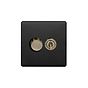 Soho Lighting Matt Black and Antique Brass 2 Gang Dimmer and Toggle Switch Combo (1x150W LED Dimmer 1x20A 2 Way Toggle)