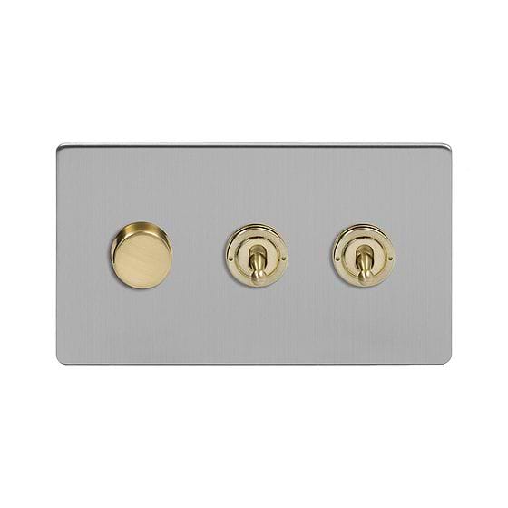 Brushed Chrome and Brass Dimmer Toggle Combo Switch
