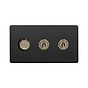 Soho Lighting Matt Black and Antique Brass 3 Gang Switch with 1 Dimmer (1x150W LED Dimmer 2x20A 2 Way Toggle)