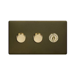 Soho Lighting Bronze with Brushed Brass 3 Gang Switch with 2 Dimmers (2x150W LED Dimmer 1x20A 2 Way Toggle) 