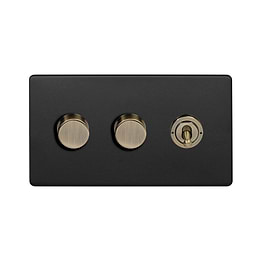 Matt Black and Antique Brass Dimmer Toggle Combo Switch
