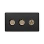 Soho Lighting Matt Black and Antique Brass 3 Gang Switch with 2 Dimmers (2x150W LED Dimmer 1x20A 2 Way Toggle)