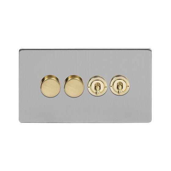 Brushed Chrome and Brass Dimmer Toggle Combo Switch
