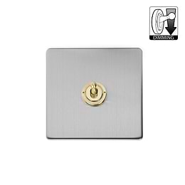 Brushed Chrome and Brass 1 Gang Dimming Toggle Switch
