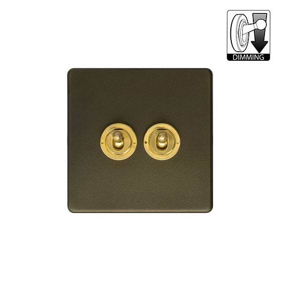 Bronze and Brass 2 Gang Dimming Toggle Switch
