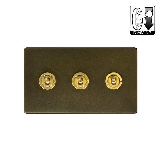 Bronze and Brass 3 Gang Dimming Toggle Switch
