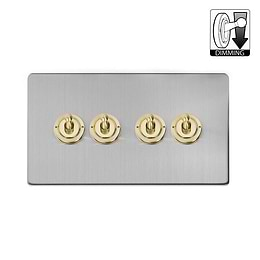 Soho Lighting Lighting Brushed Chrome & Brushed Brass 4 Gang Dimming Toggle Switch