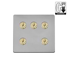 Soho Lighting Lighting Brushed Chrome & Brushed Brass 5 Gang Dimming Toggle Switch