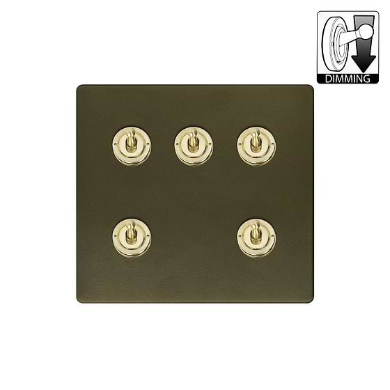 Soho Lighting Lighting Bronze & Brushed Brass 5 Gang Dimming Toggle Switch