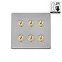 Brushed Chrome and Brass 6 Gang Dimming Toggle Switch

