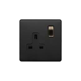 Matt Black and Antique Brass 13A 1 Gang Socket

