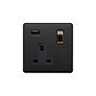 Soho Lighting Matt Black and Antique Brass 1 Gang 13A SP Socket with USB-A 3.1A