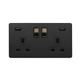 Matt Black and Antique Brass 2 Gang USB Socket