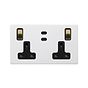 Soho Lighting Primed Paintable 2 Gang 65W USB C+C Socket (13A Socket + 2 USB C Ports)  with Brushed Brass Switch with Black Insert