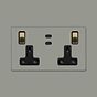 Soho Lighting Primed Paintable 2 Gang 65W USB C+C Socket (13A Socket + 2 USB C Ports)  with Brushed Brass Switch with Black Insert
