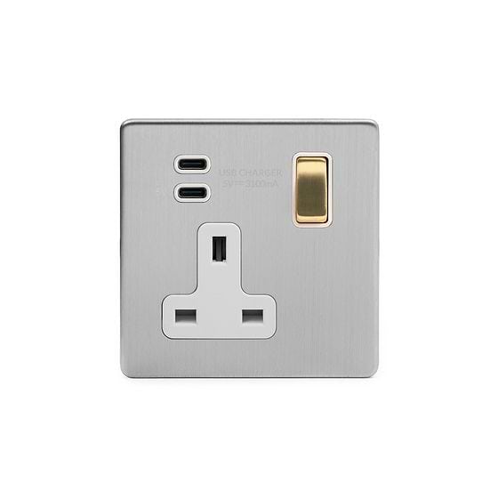 Brushed Chrome and Brass 1 Gang USB C Socket
