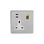 Brushed Chrome and Brass 1 Gang USB C Socket
