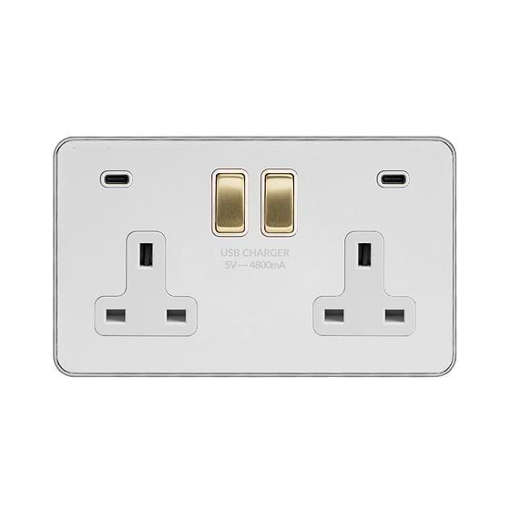 Brushed Chrome and Brass 2 Gang USB C Socket
