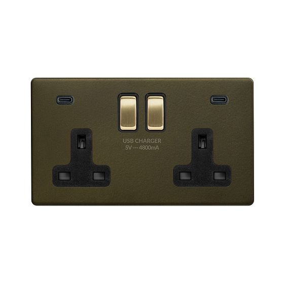Bronze and Brass 2 Gang USB C Socket
