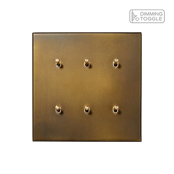 Aged Brass 6 Gang 2 Way Dimming Toggle Switch - The Palaces Collection