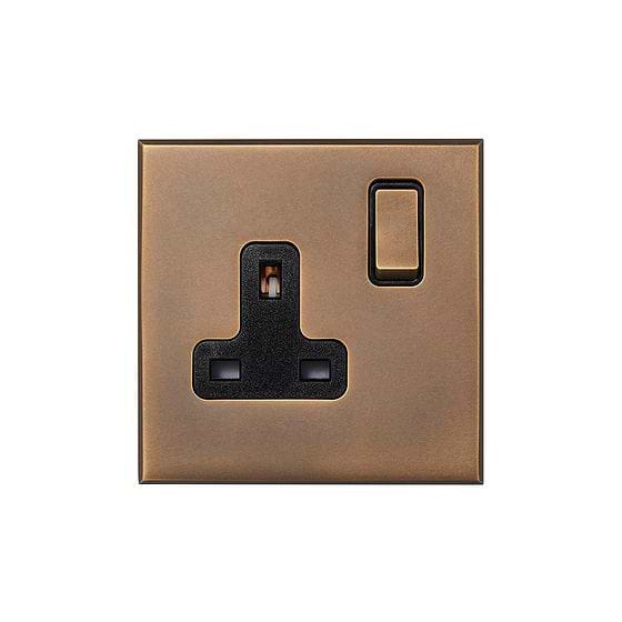 Aged Brass 1 Gang 13A Double Pole Switched Socket with Black Insert  - The Palaces Collection