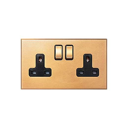 Natural Brass 2 Gang 13A Double Pole Switched Socket with Black Insert  - The Palaces Collection